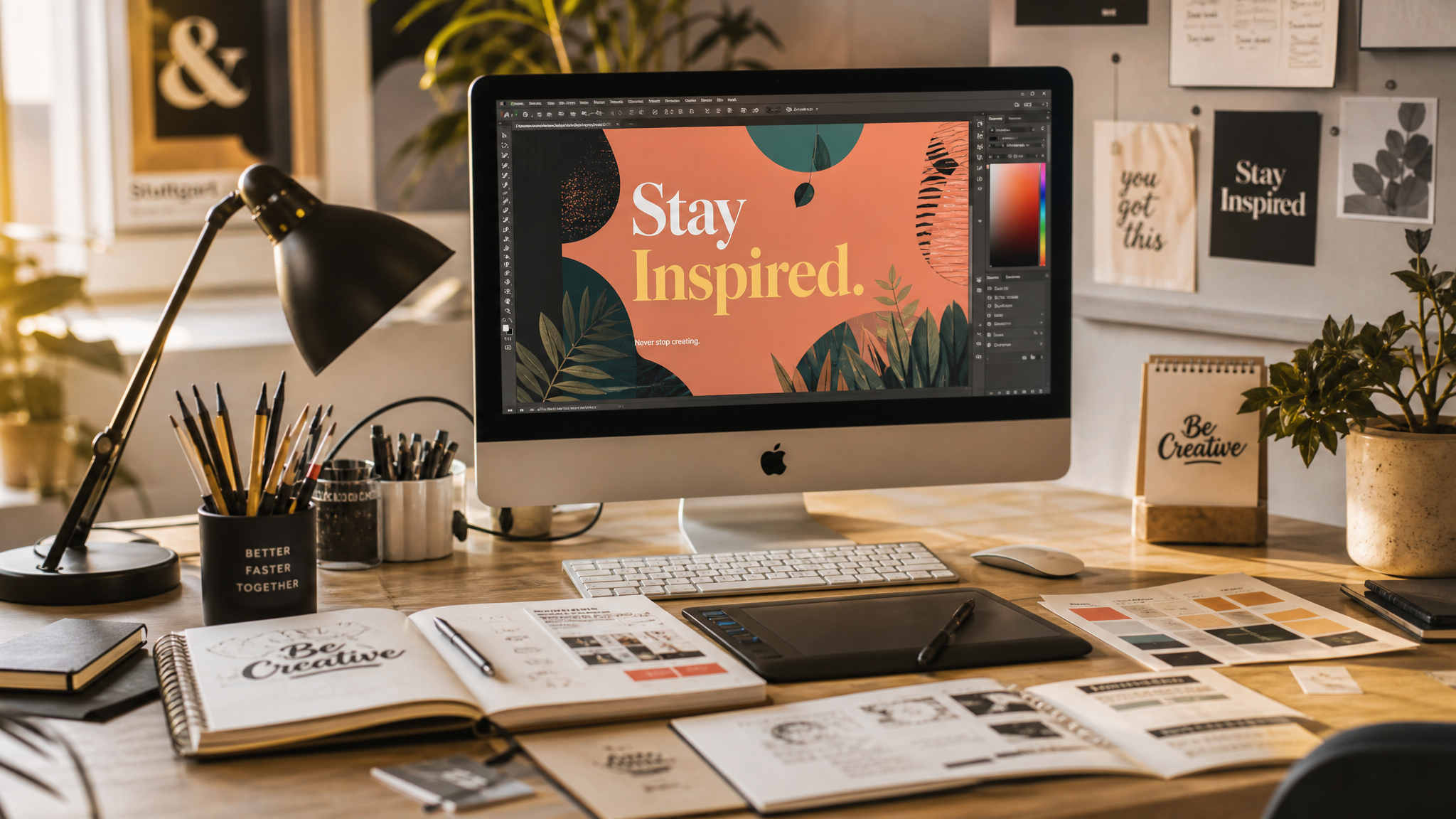 Creative graphic design workspace