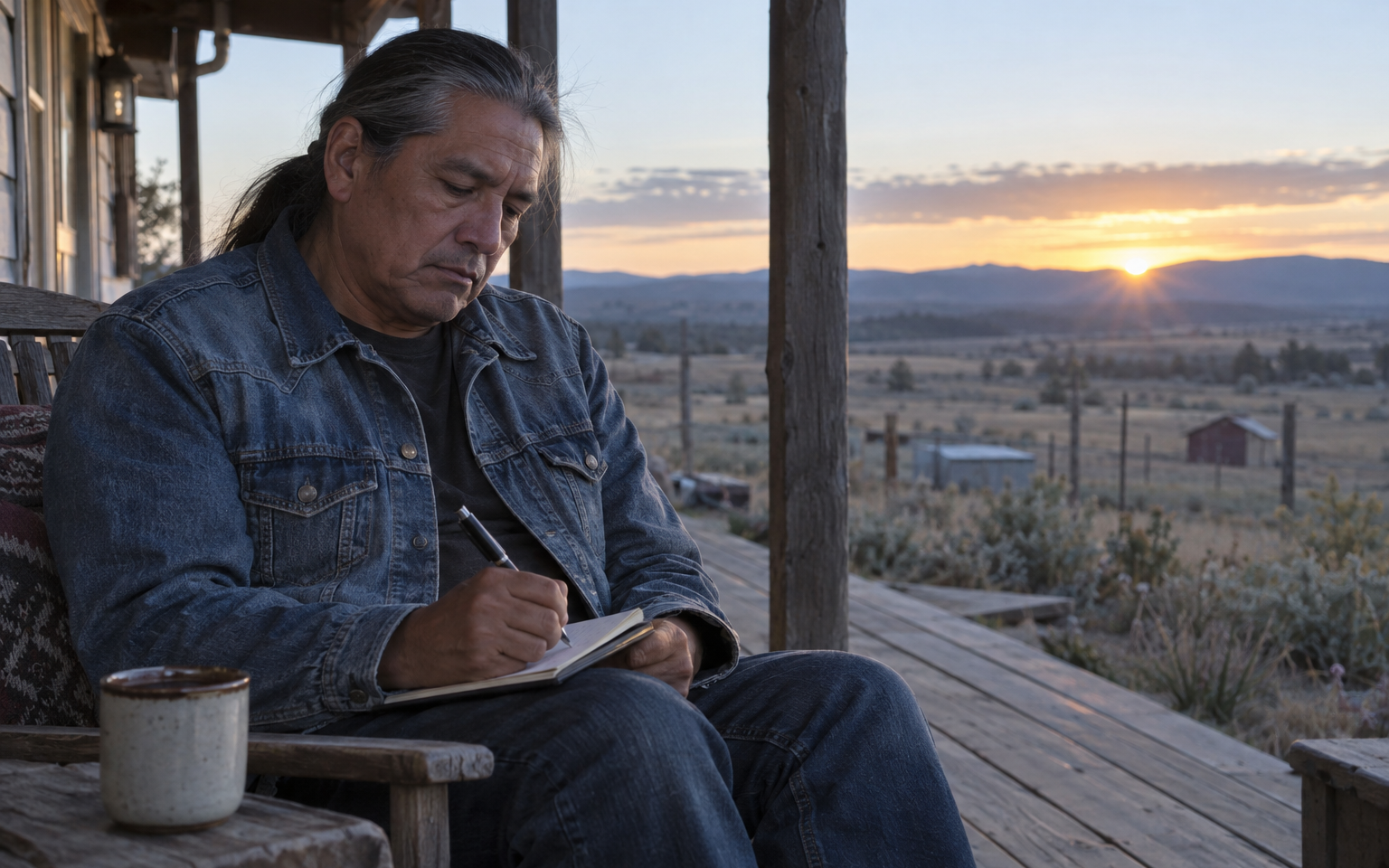 A veteran logging a sleepless night in his notebook on the porch at dawn