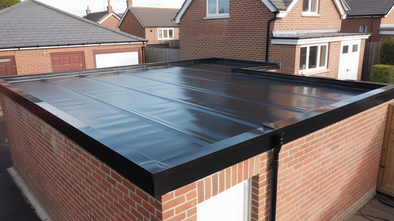 Professional EPDM flat roof installation on a garage