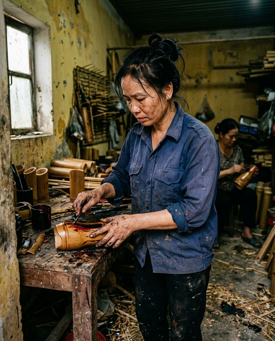 Nguyen Thi Lan in her Hoi An lacquer workshop