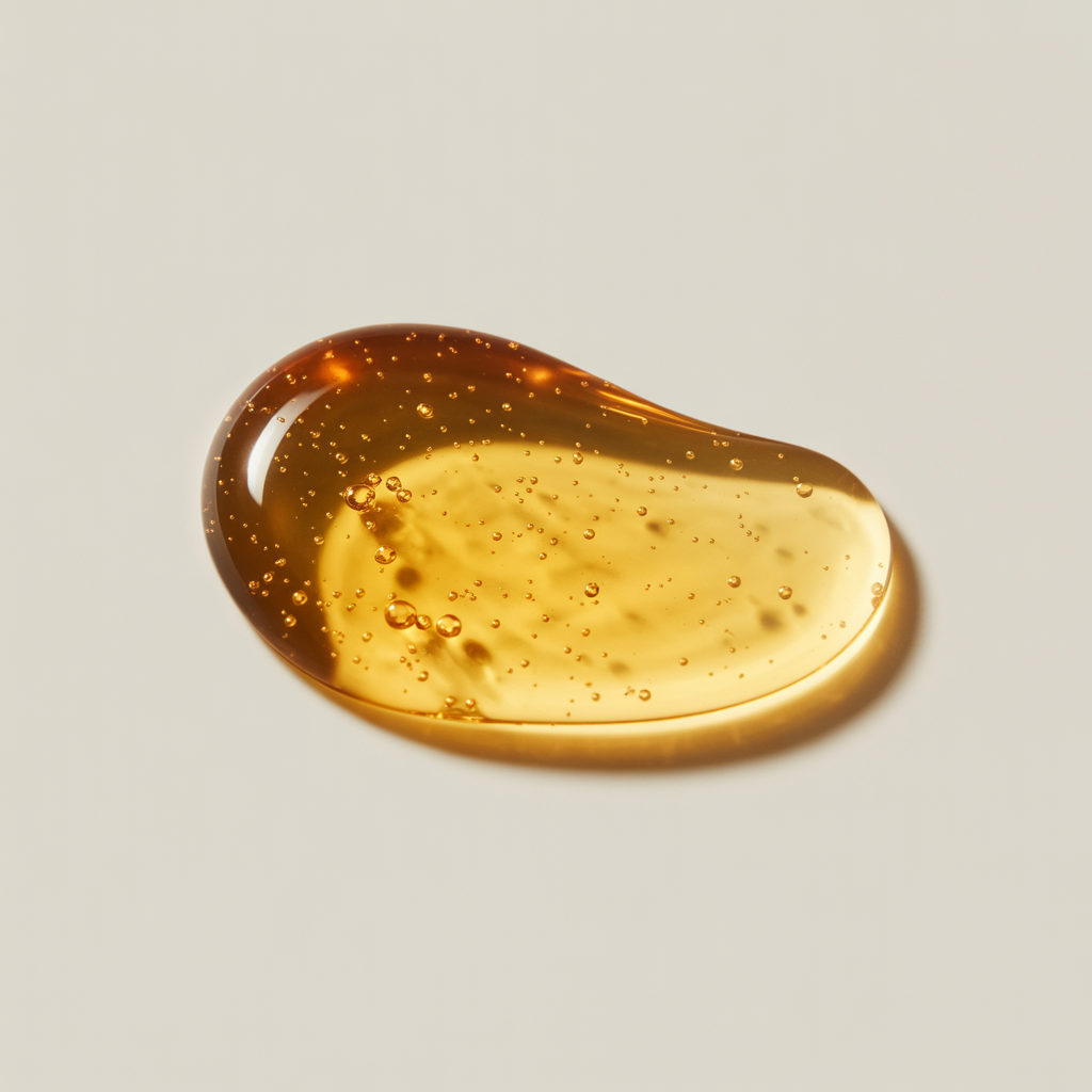 Golden collagen gel texture showing low molecular collagen ingredient