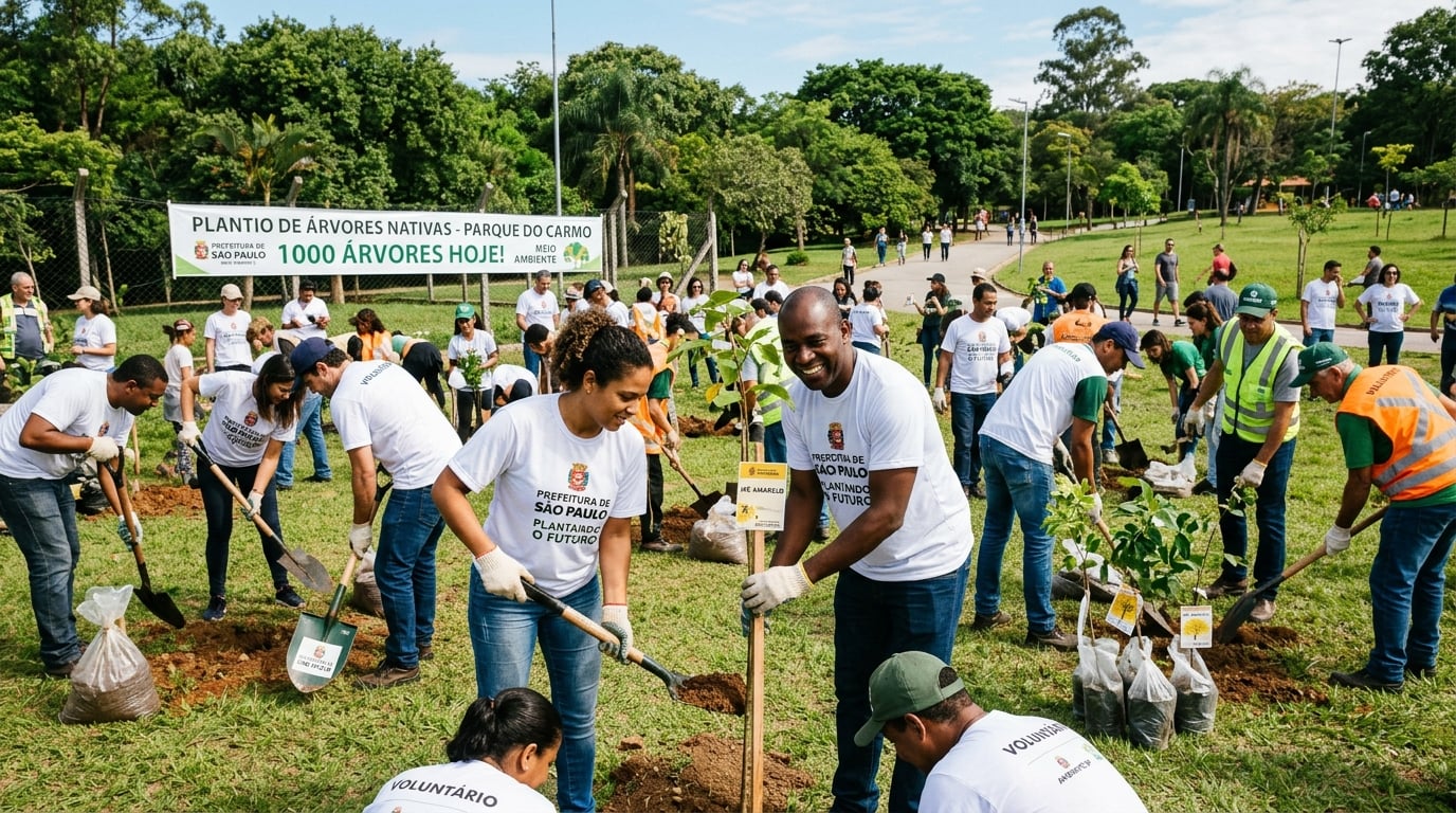 Mutirão de plantio de árvores no Parque Municipal