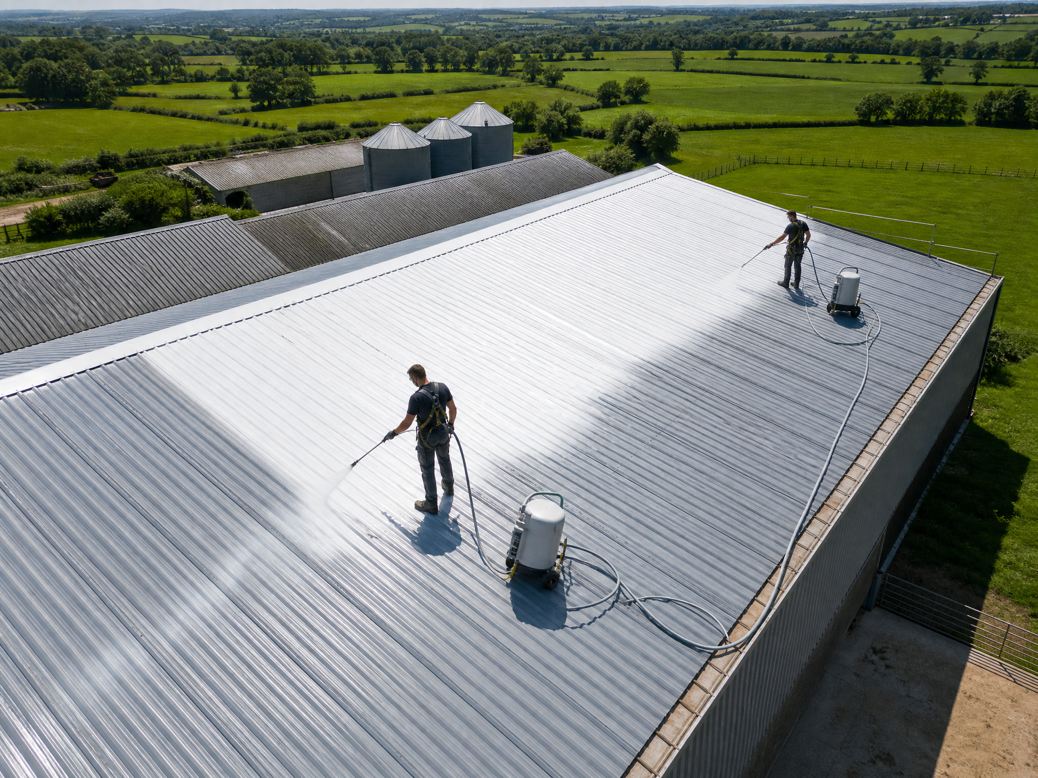 Roof coating in progress