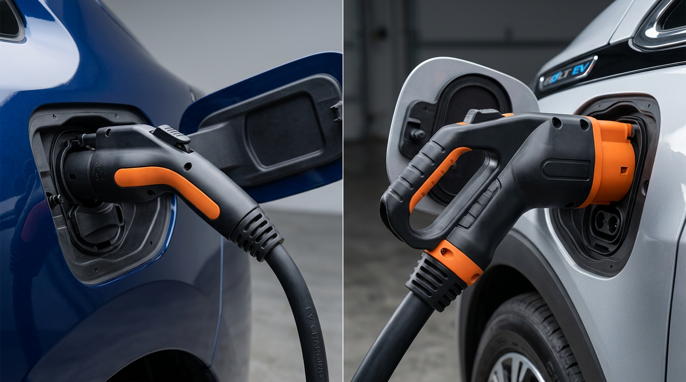 Comparison of a Level 2 charging connector and a DC fast charging connector