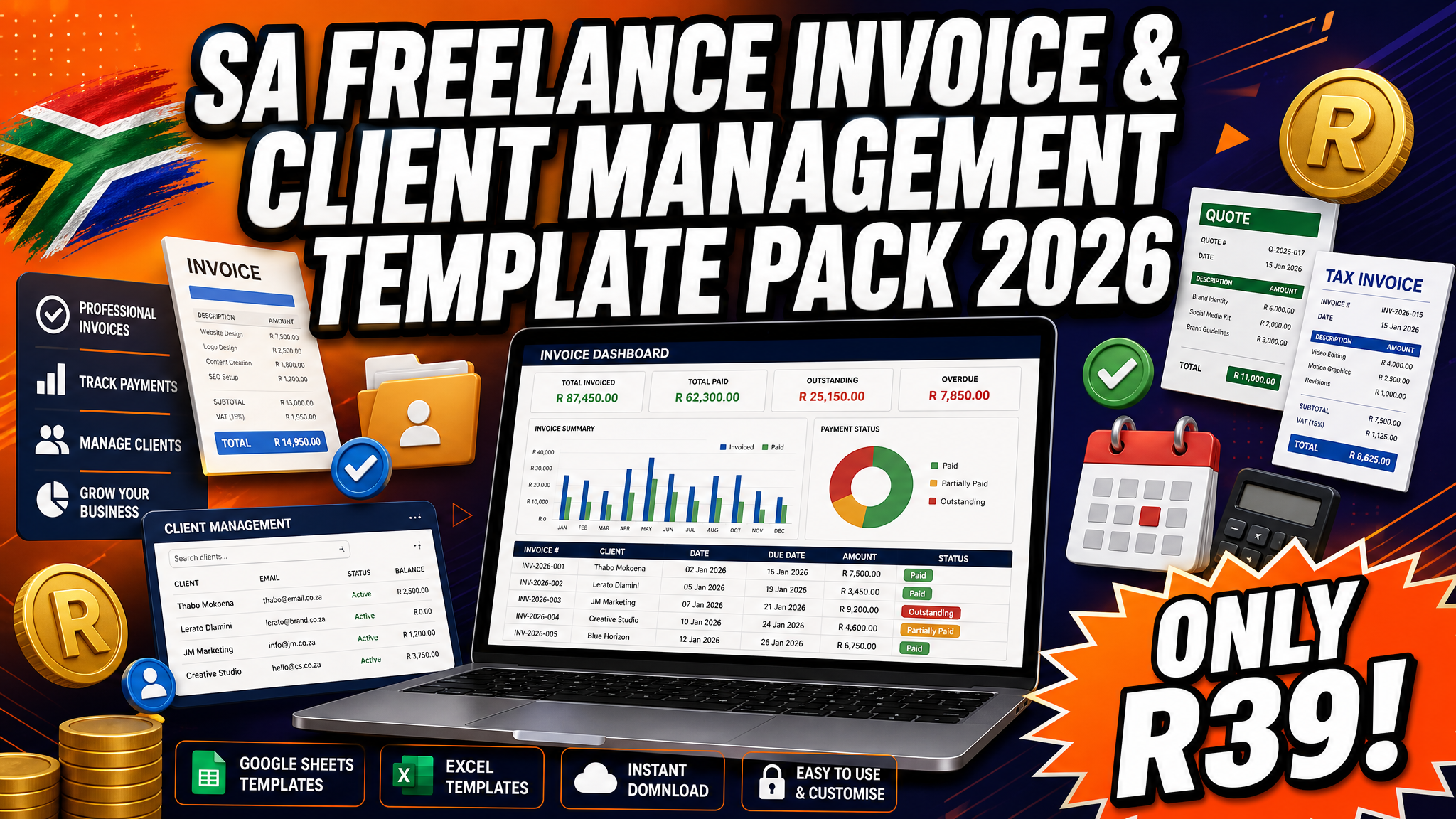 SA Freelance Invoice & Client Management Template Pack 2026