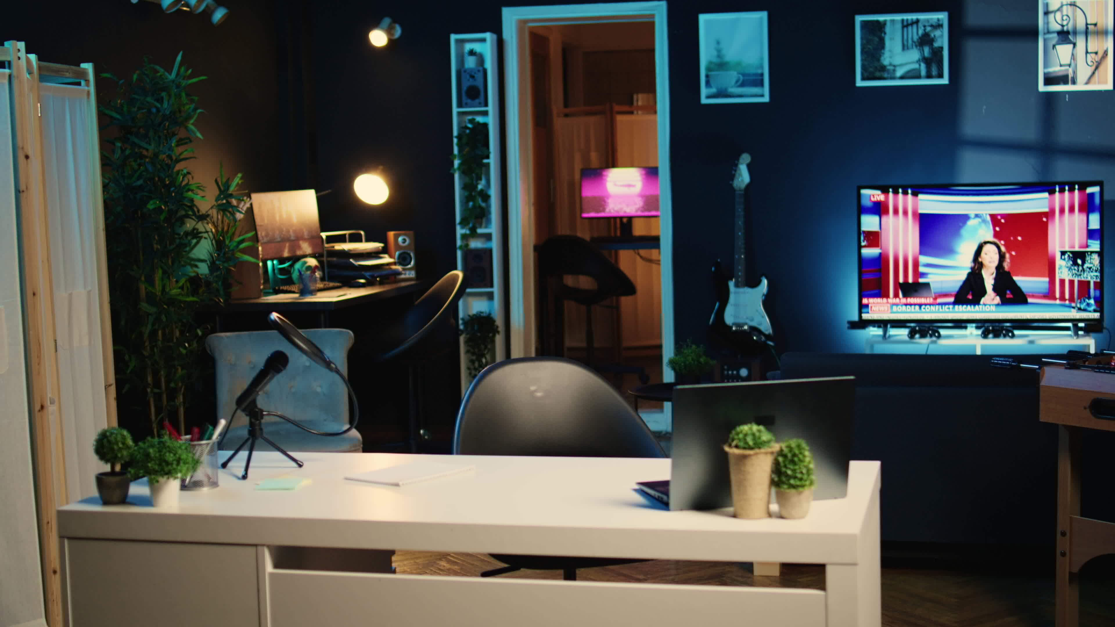 Professional podcast studio with complete equipment setup