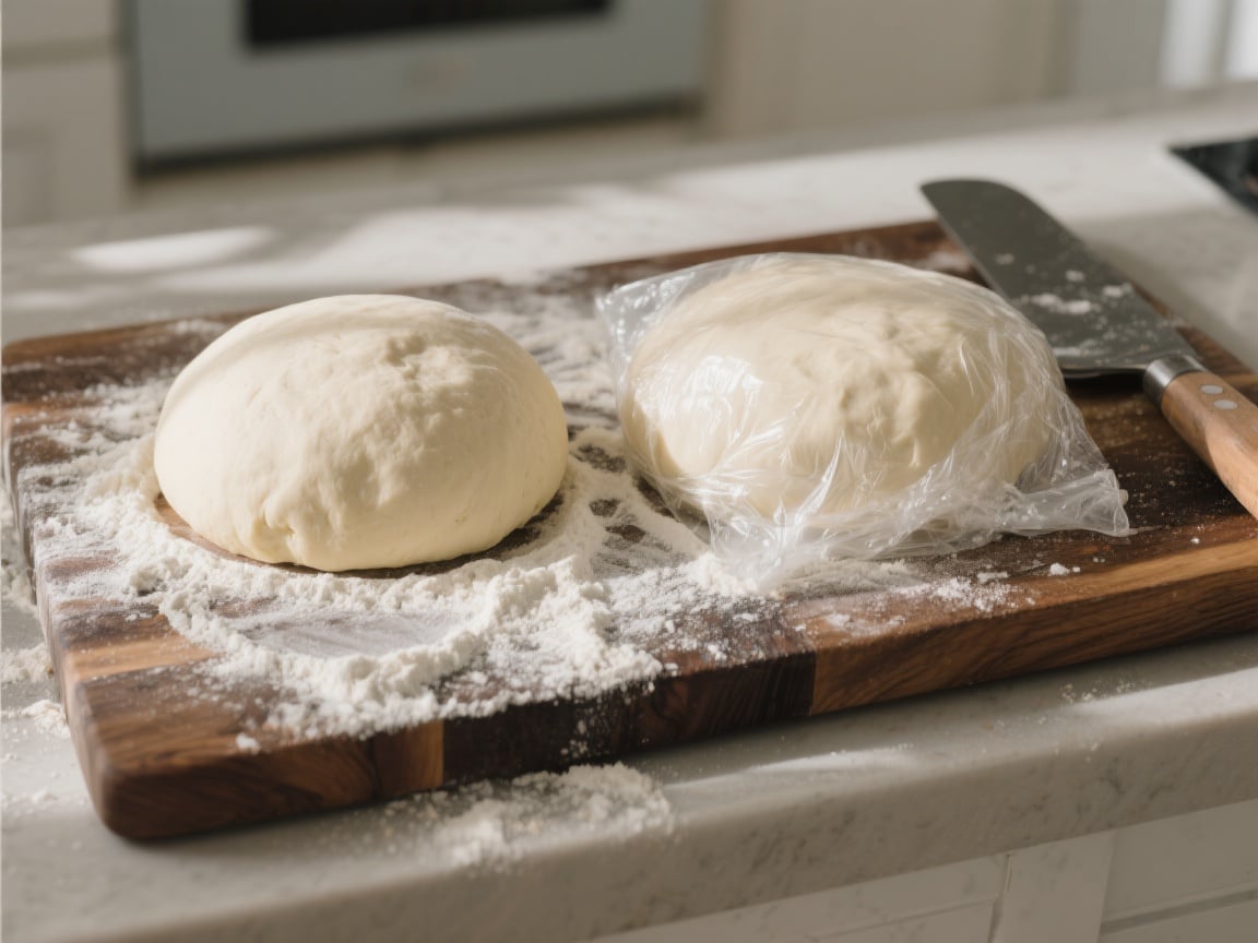 Pâte à Pizza Maison 6 Préparation étape par étape d'une pâte à pizza maison moelleuse et croustillante, avec des ingrédients simples et une technique facile à suivre