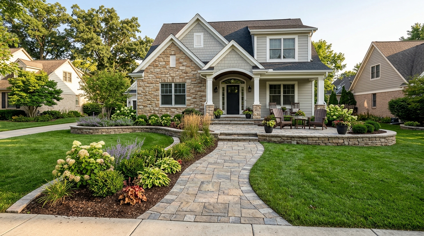 Inviting residential property with finished hardscape work