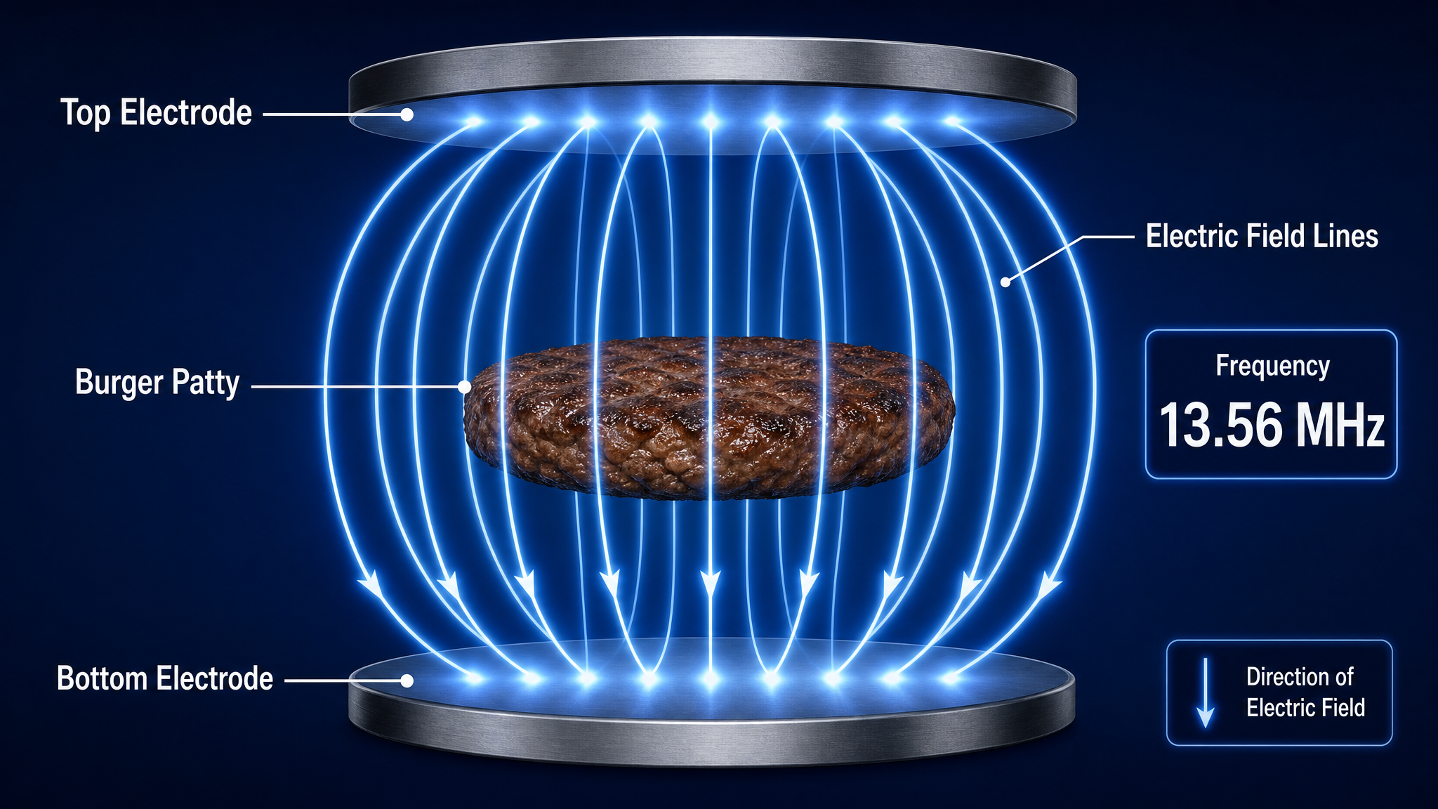Electromagnetic field visualization showing uniform energy distribution between electrodes