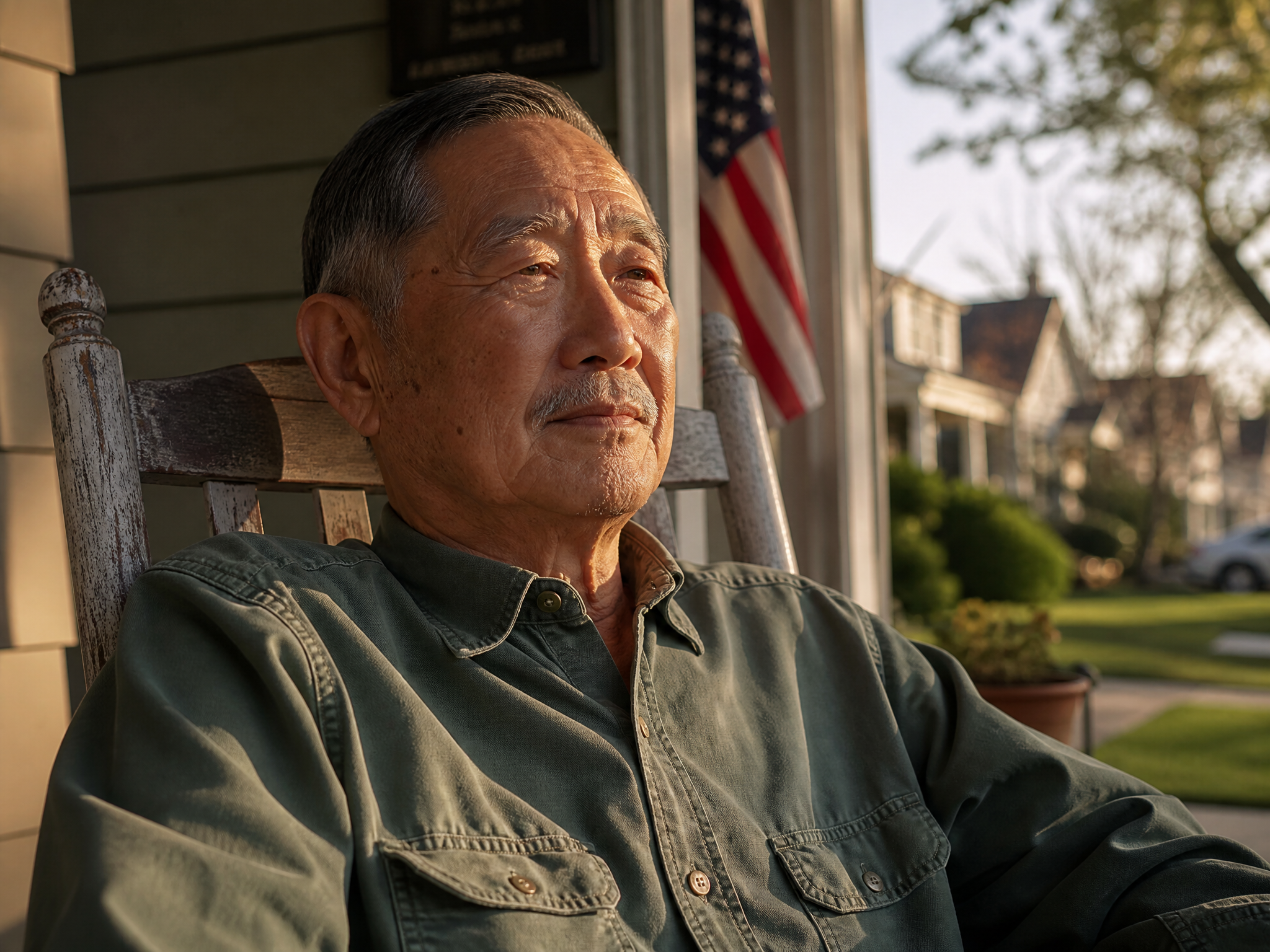 An older Vietnam-era veteran sitting on his front porch