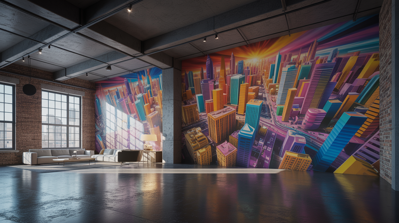 Beeindruckendes Wanddruck-Design in einem modernen Loft