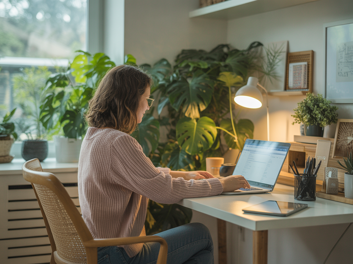 Peaceful home office wellness scene