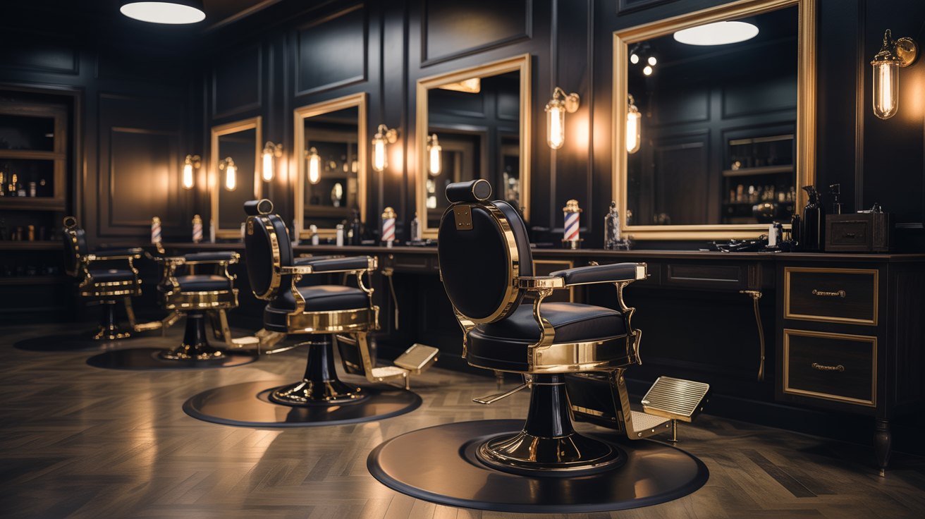 Interior moderno da barbearia SN Cortes