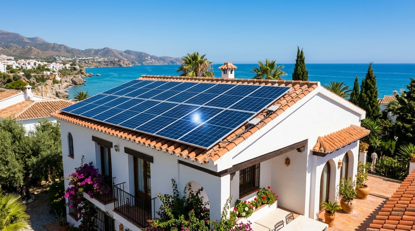 Instalación de paneles solares en un tejado en España