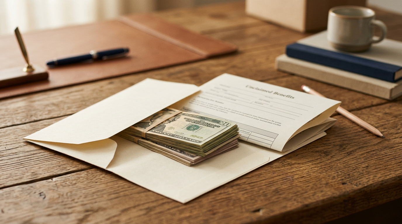 Cash and a benefits document in an envelope, symbolizing money veterans leave on the table