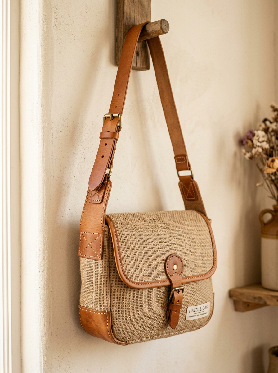 Boo Burlap and Leather Sling Bags