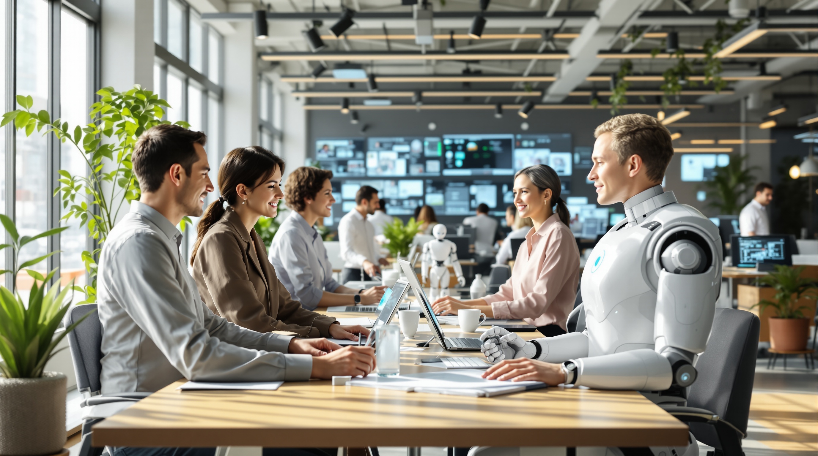 ljudi i robot saradnja kancelarija AI transformacija digitalna promena rad budućnosti veštačka inteligencija