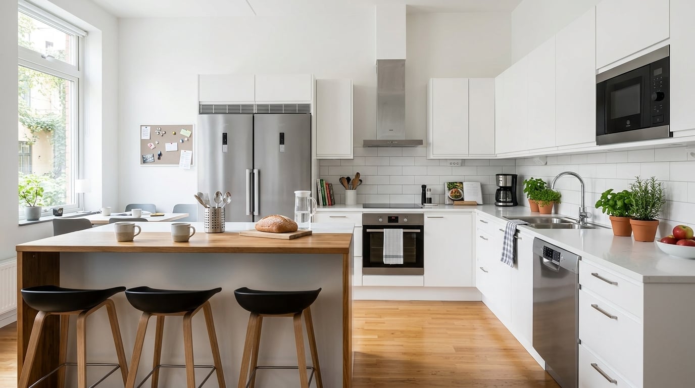 Fully equipped shared kitchen in DMU Living student house