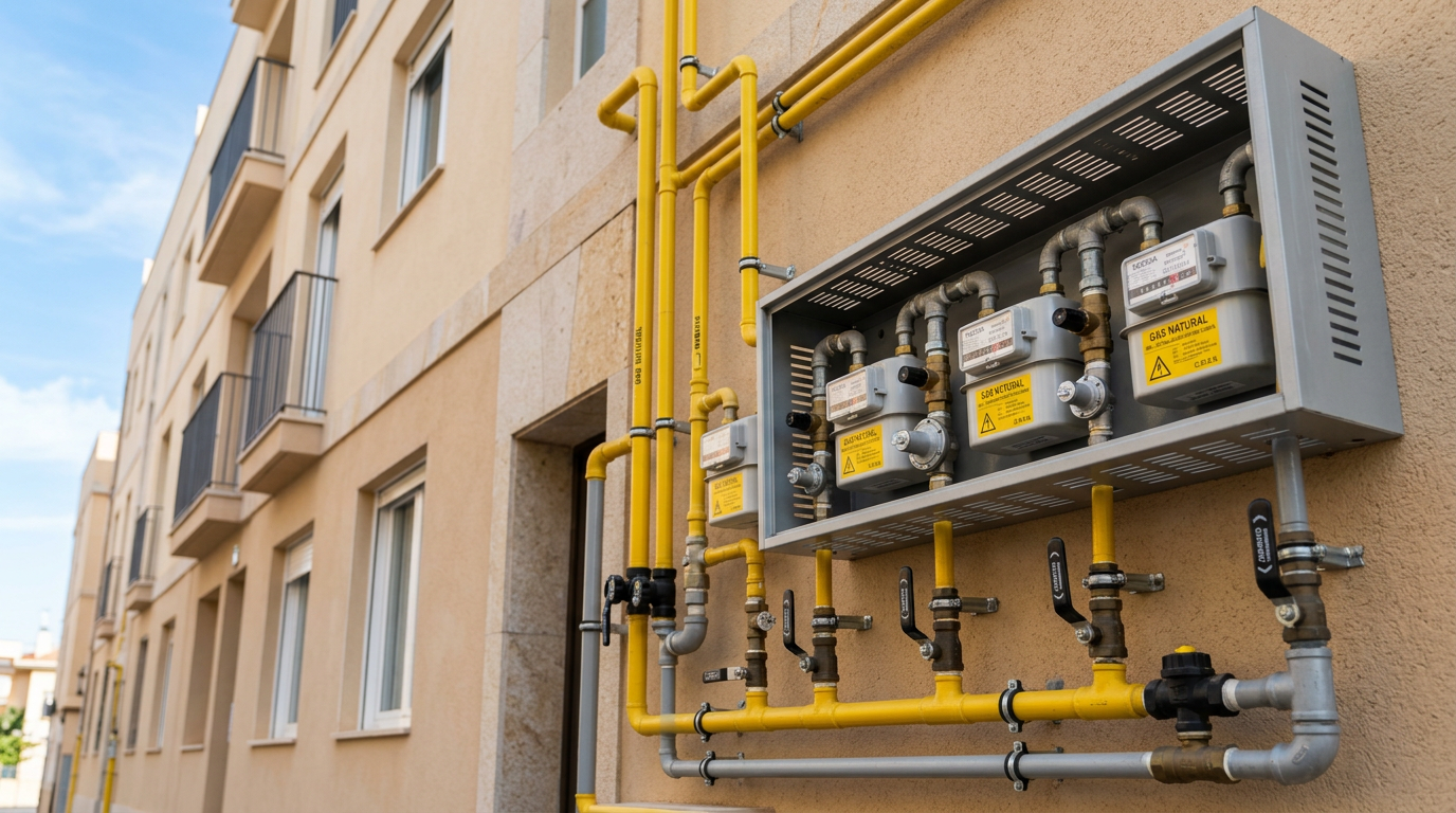 Tuberías de gas natural comunitarias (Instalación Receptora Común) en un edificio de viviendas