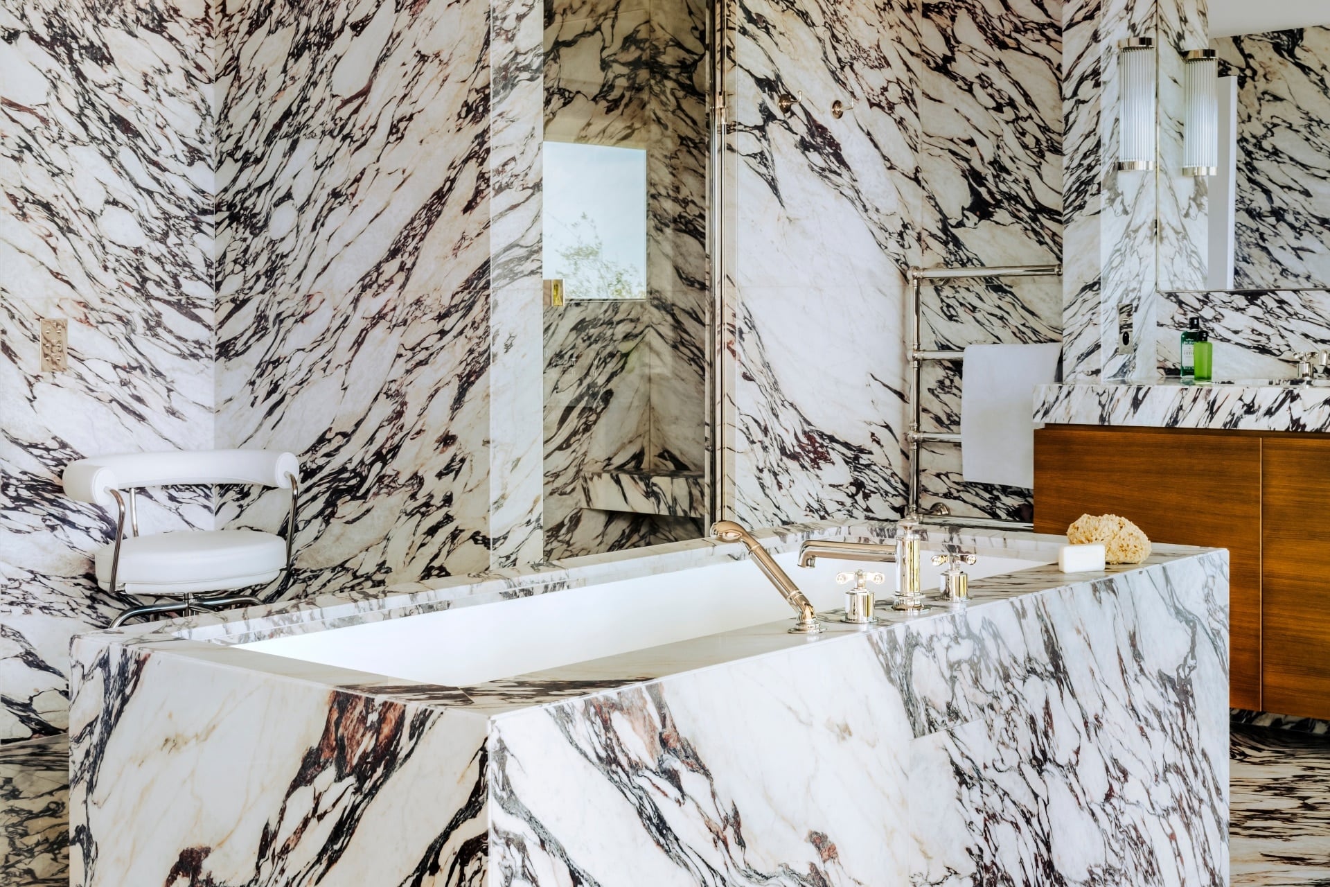 Premium marble tile installation in luxury bathroom with intricate patterns