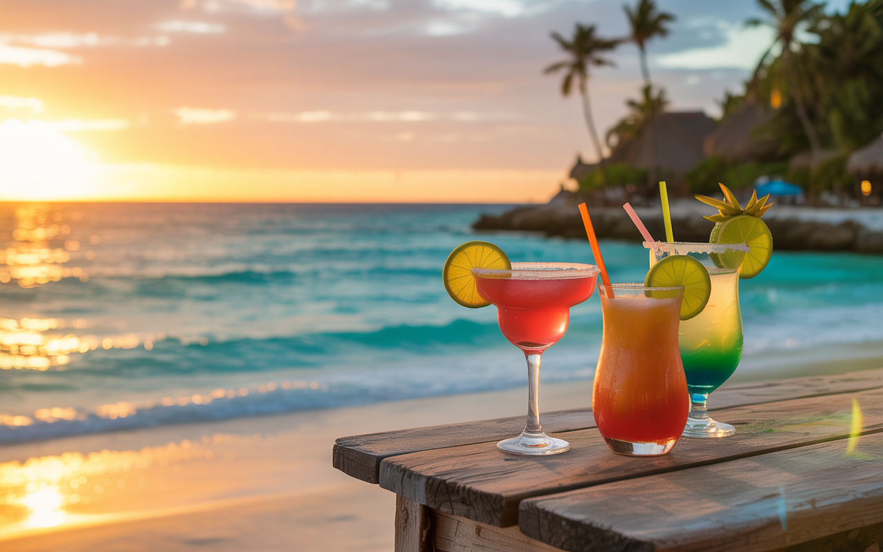 Cocteles al atardecer en la playa