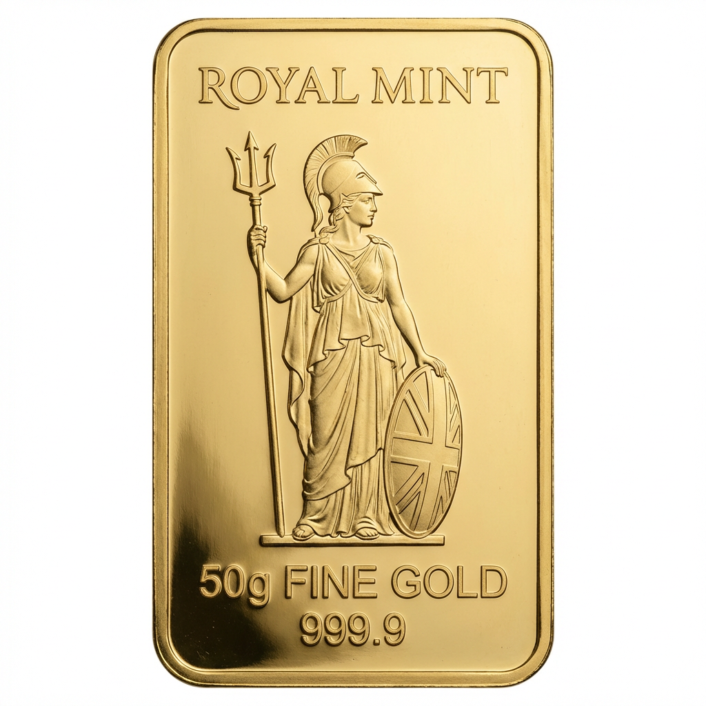 Royal Mint Britannia 50g Gold Bar - 99.99% Pure Gold Investment Bar