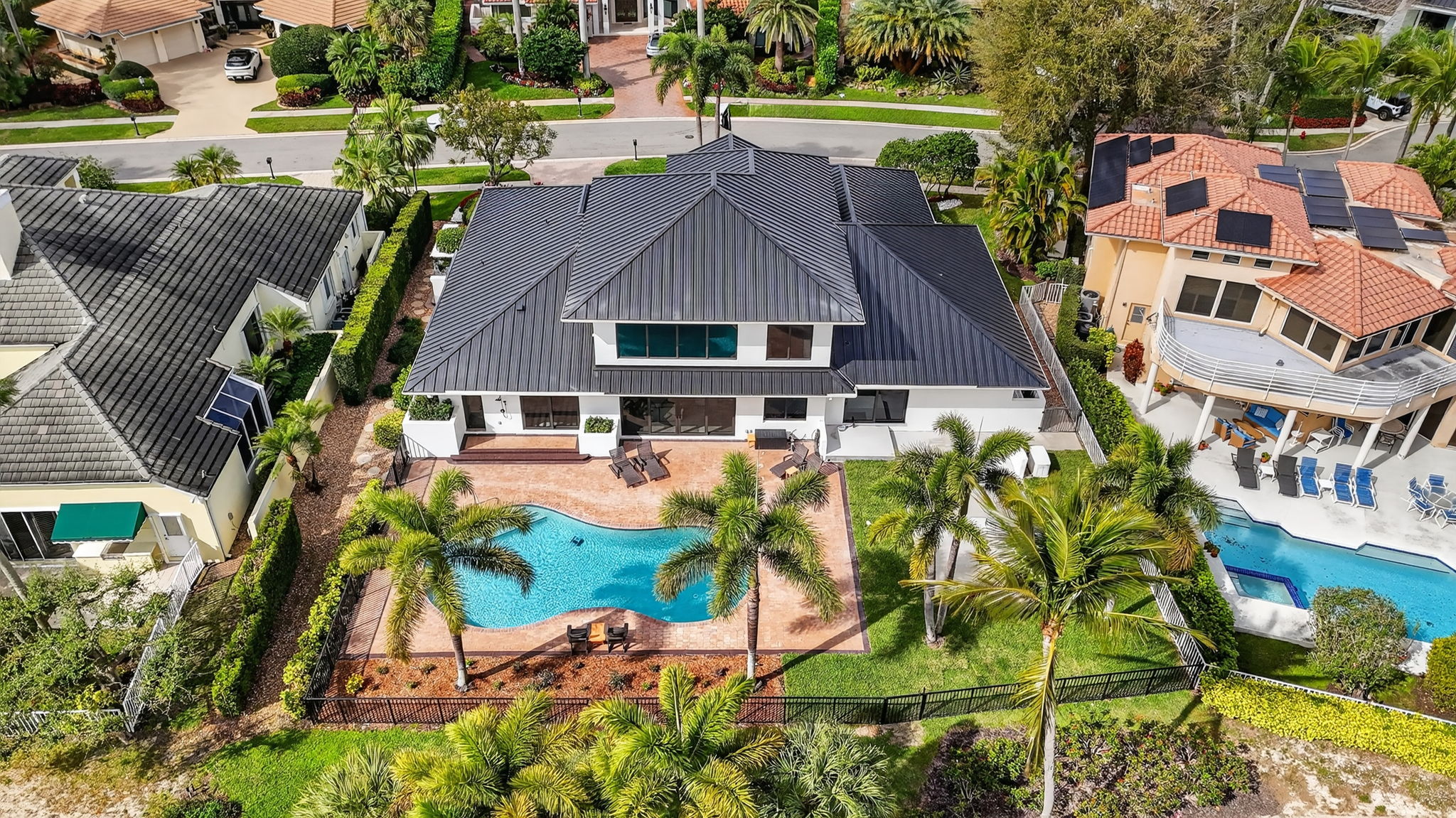 Backyard pool aerial view