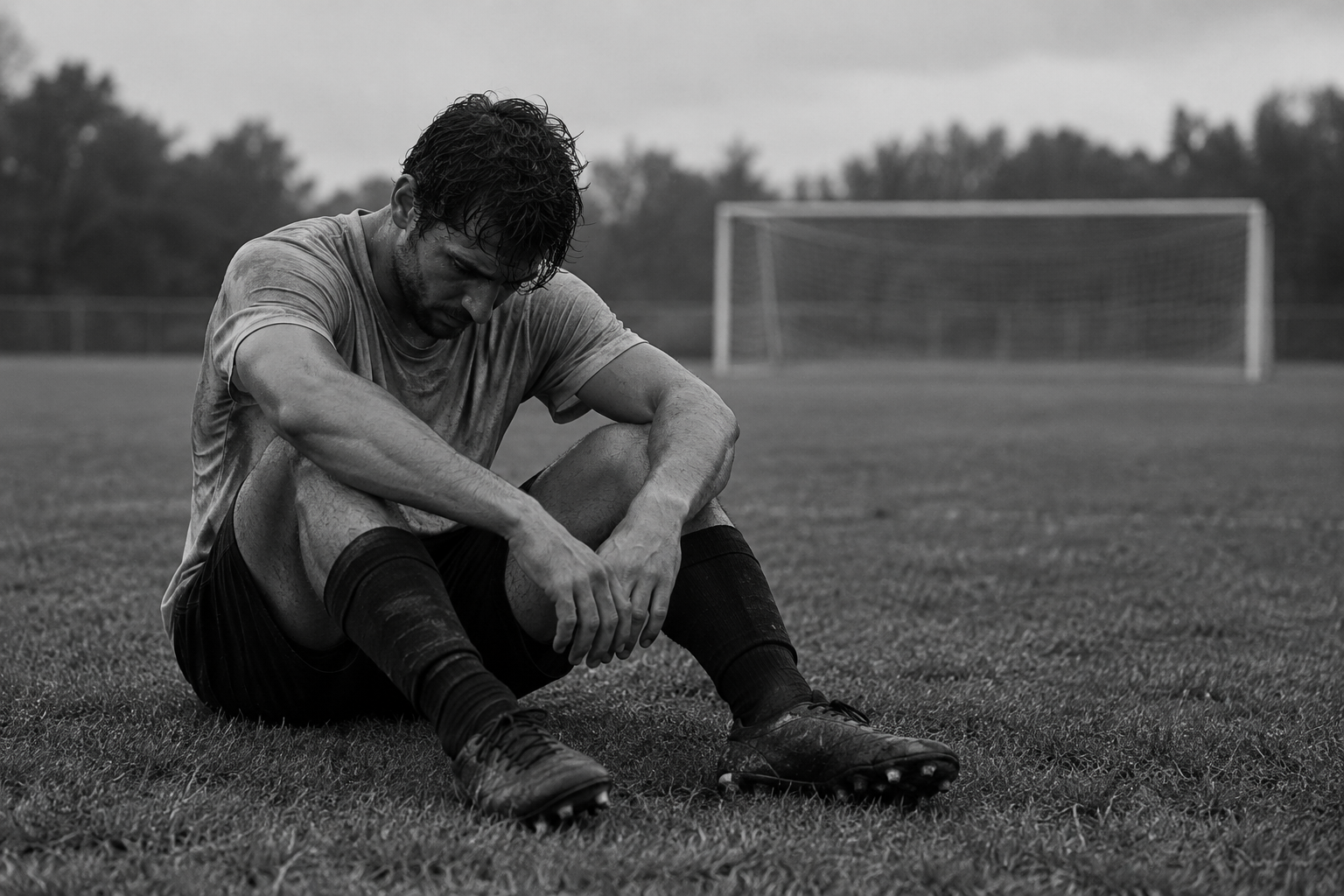Exhausted athlete recovering after training
