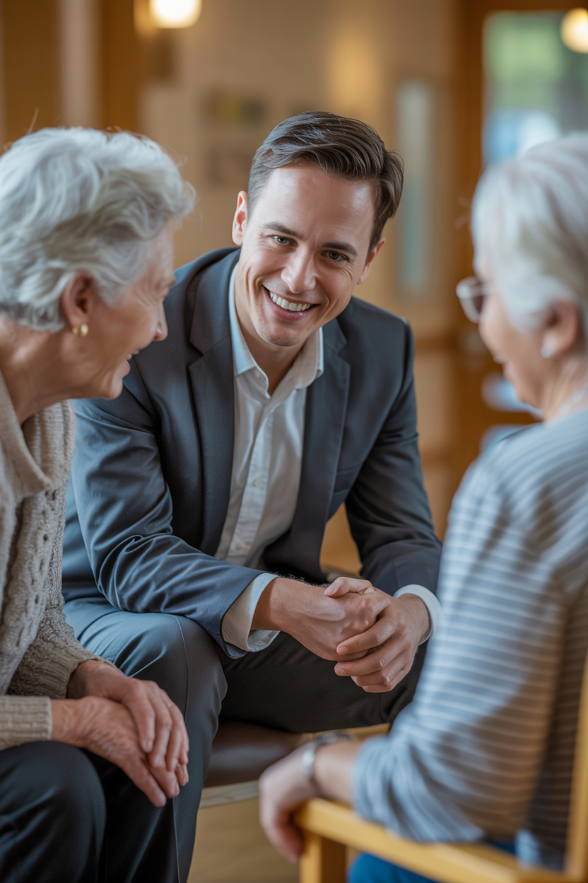 Performer connecting with seniors after a show