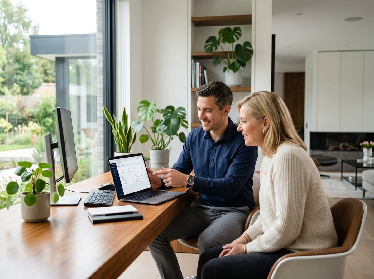 Technology consultant helping a homeowner configure their home network