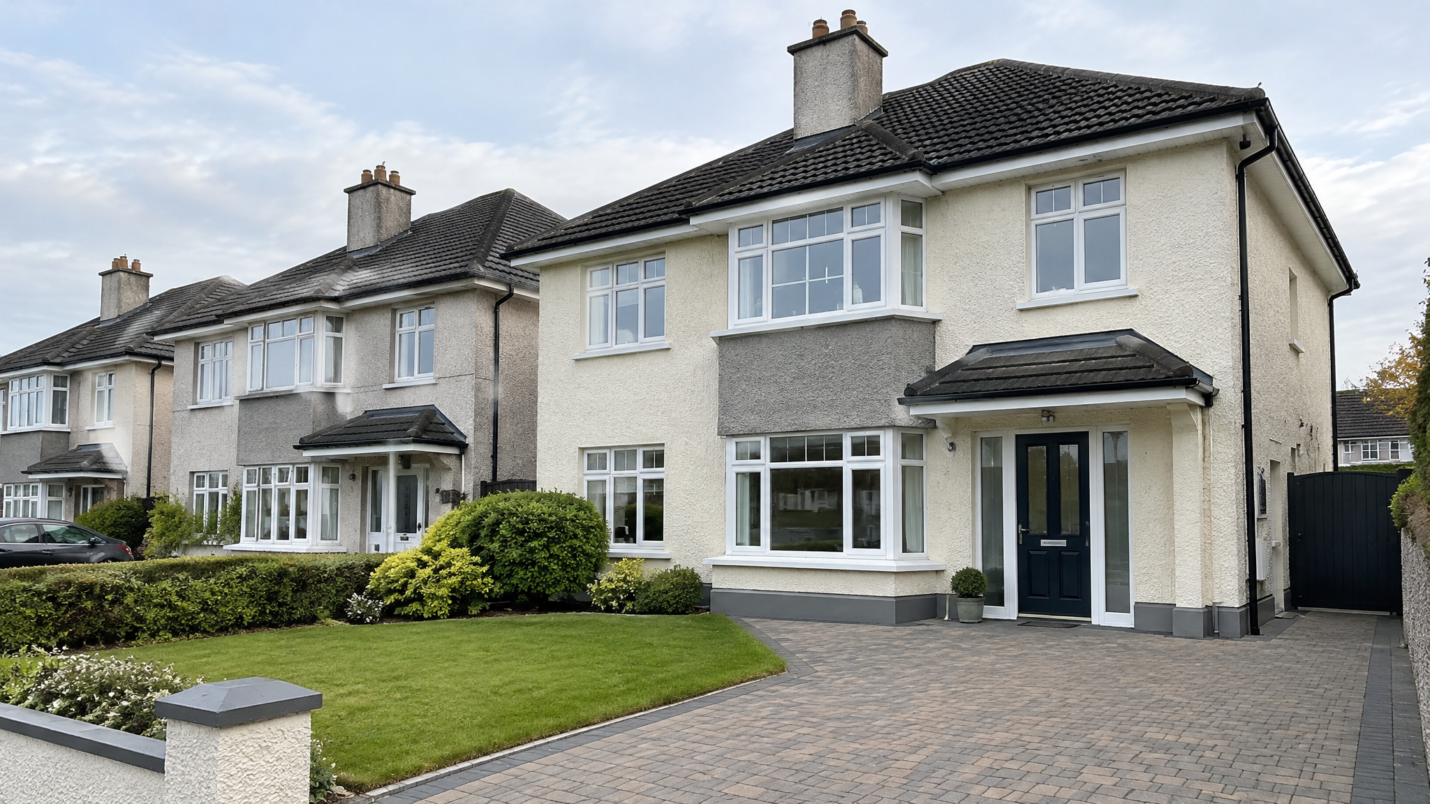 Clean gutters along a row of Irish semi-detached houses