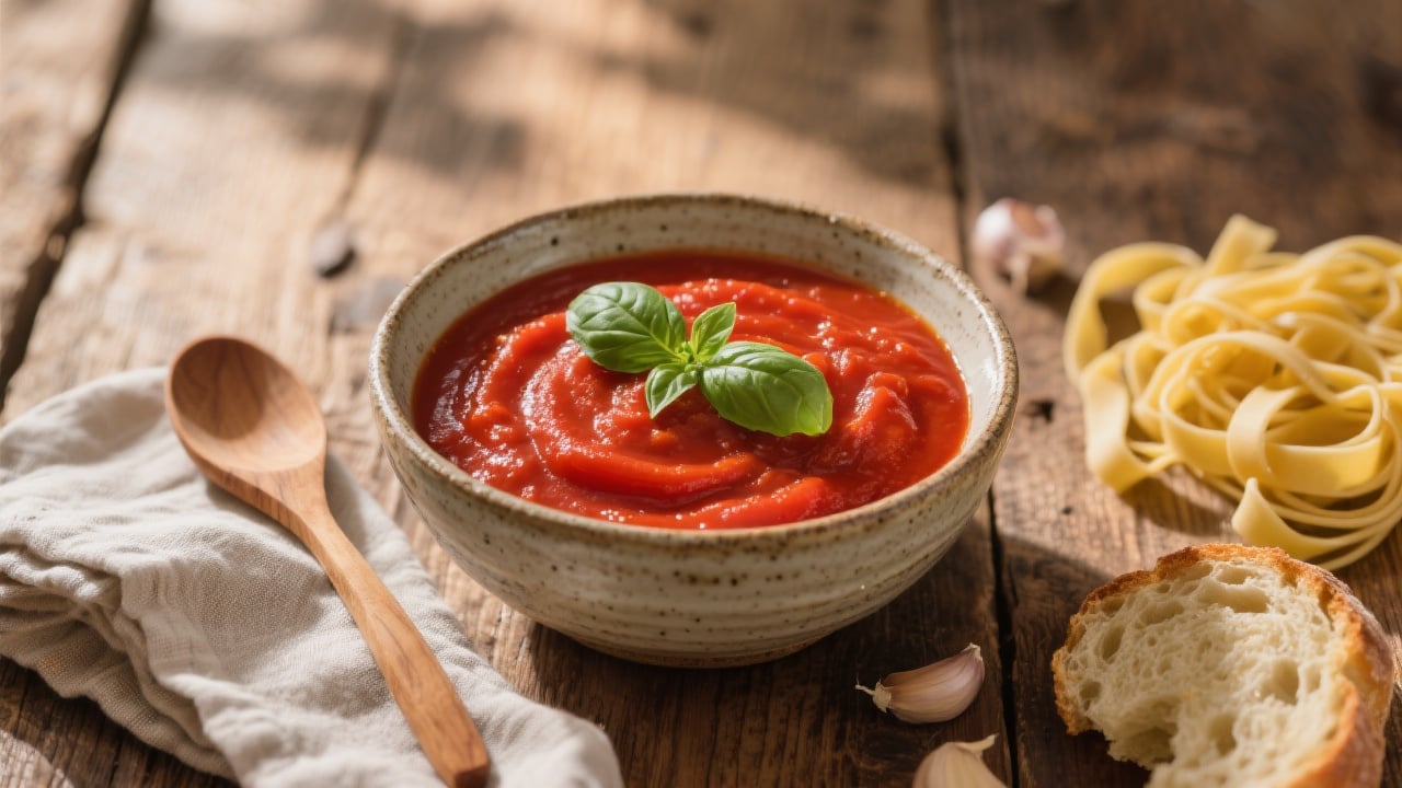 Sauce tomate maison Facile 4 Sauce tomate maison préparée avec des tomates fraîches, oignons et herbes aromatiques