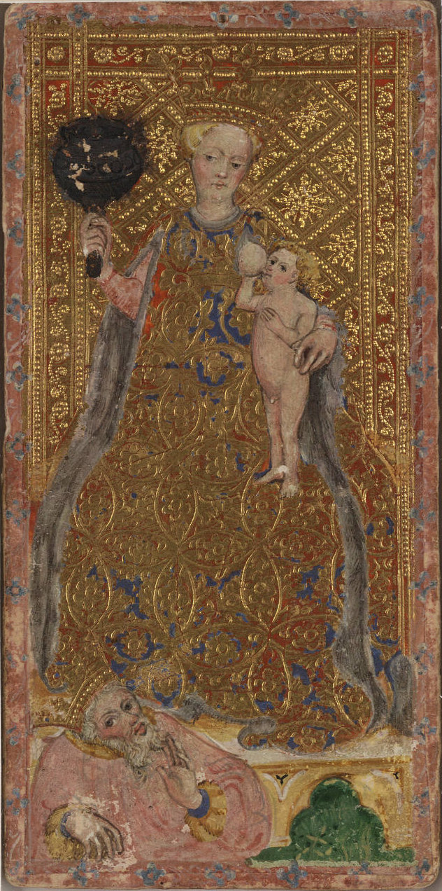 A hand-painted fifteenth-century Italian tarot card on gold ground from the Cary-Yale Visconti deck