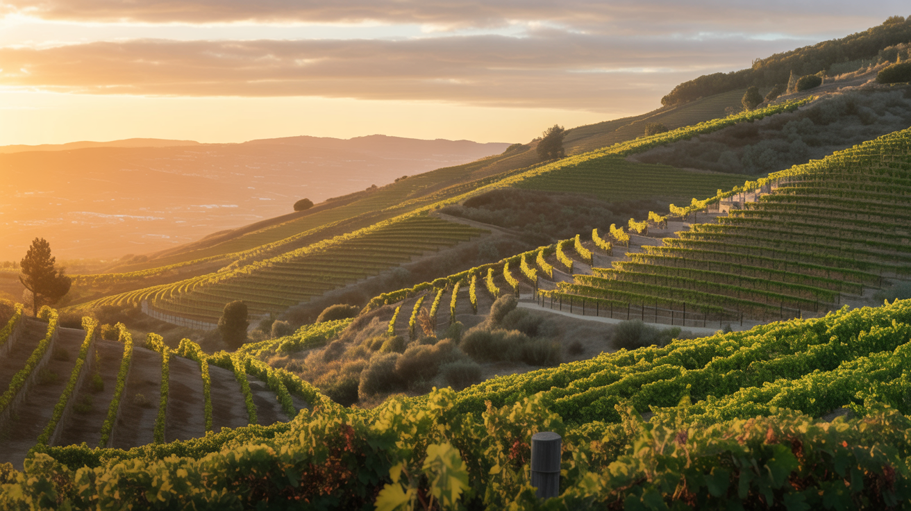 Vinhedos portugueses ao pôr do sol