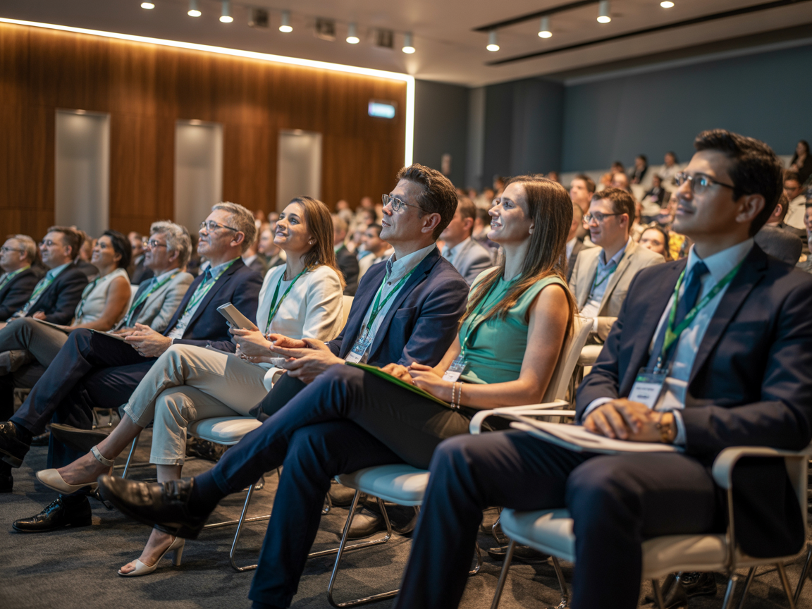 Platéia atenta durante palestra corporativa
