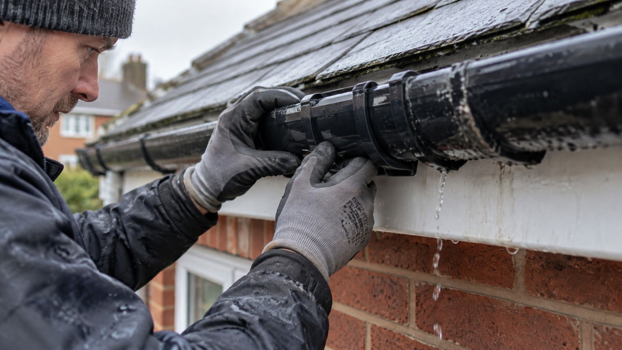 Gutter joint being repaired on a UK property