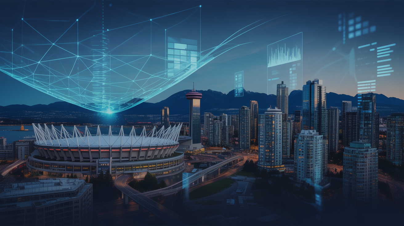 Vancouver skyline with digital marketing overlay representing Elite Prime agency