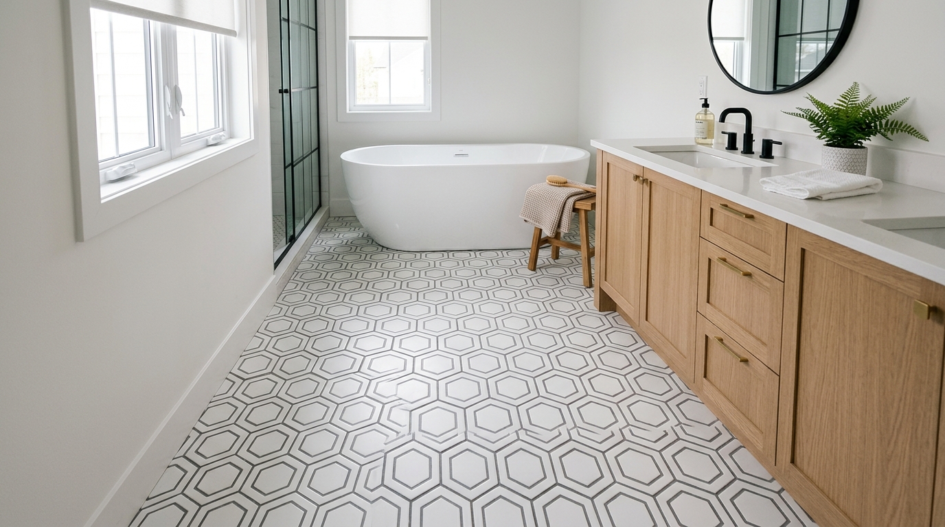 Modern hexagonal tile bathroom floor