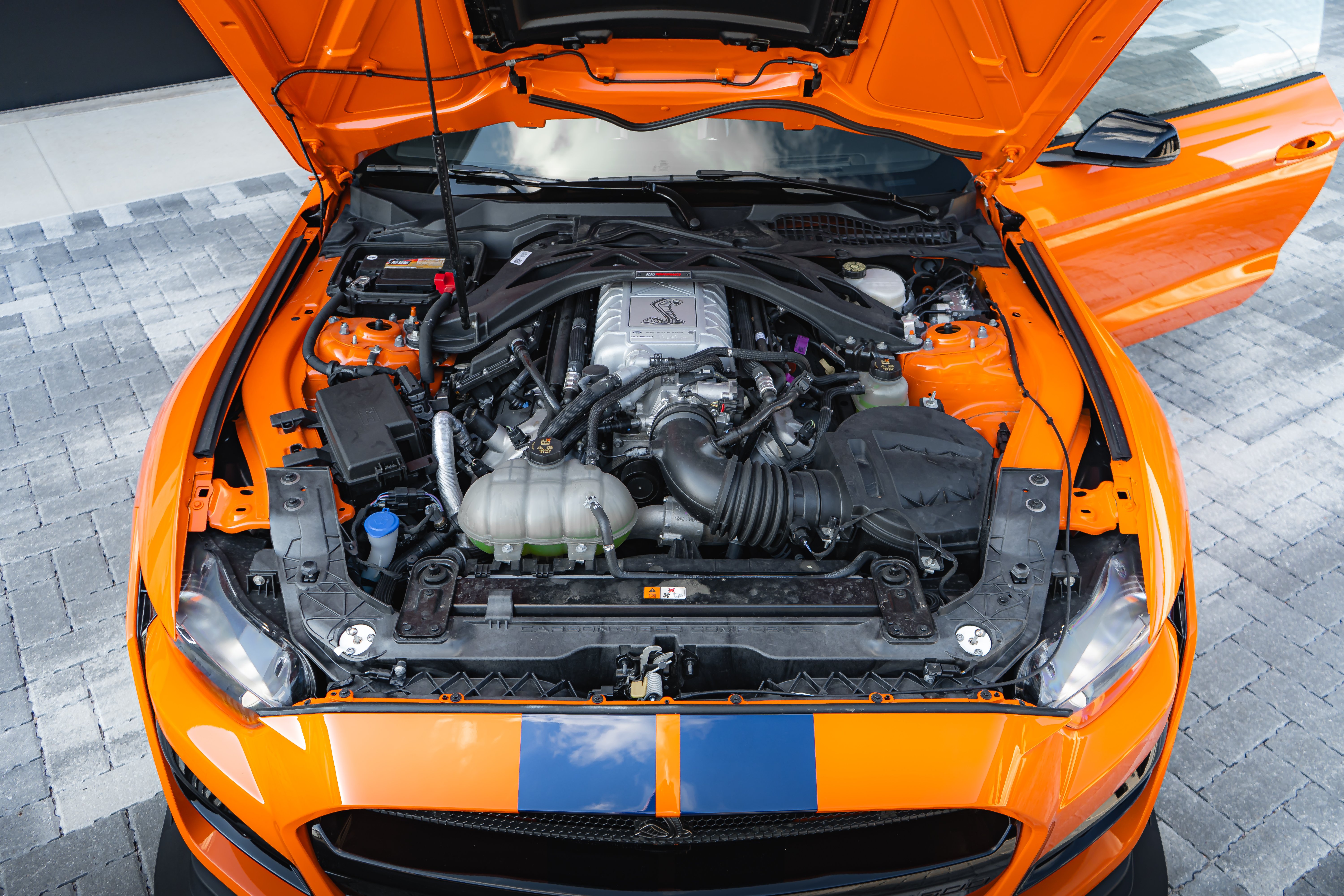2020 Shelby GT500 supercharged 5.2L Predator V8 engine bay