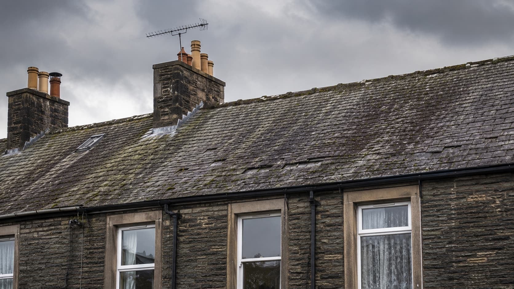 UK terraced houses with roof tiles in Cumbria