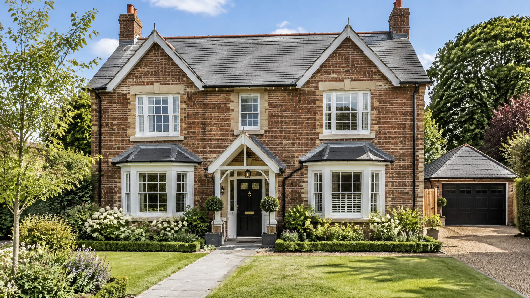 Beautiful traditional British detached house with an attractive slate roof completed by Bristol Heritage Roofing