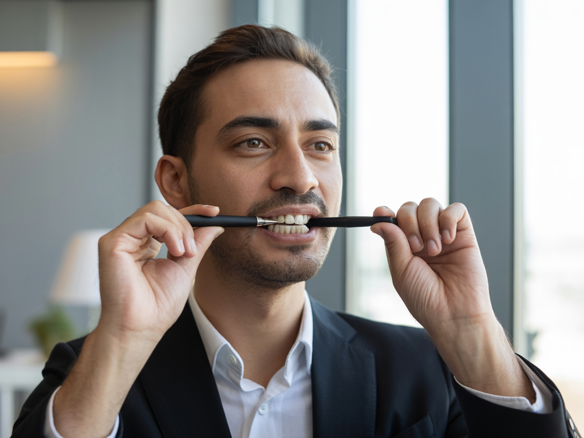 Kalemle diksiyon çalışması yapan kişi - doğru teknik uygulaması gösterilmektedir