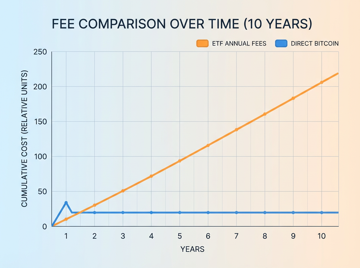 Bitcoin ETF vs buying Bitcoin fee comparison over 10 years