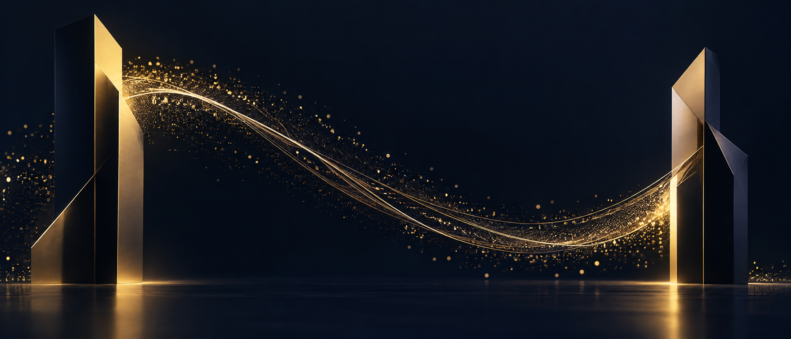 Abstract navy and gold flow between two structures representing secondment and deputation for GCCs