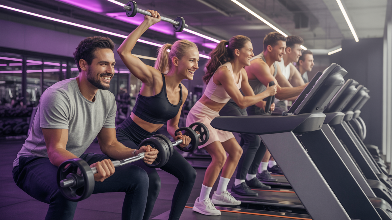 Diverse group working out together