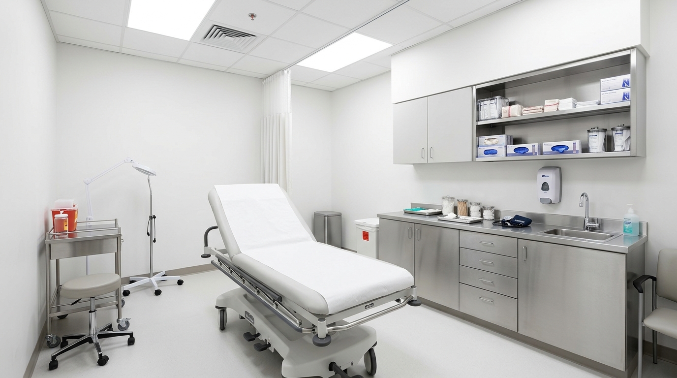 Sala de tratamento clínico moderna, imaculada e higienizada