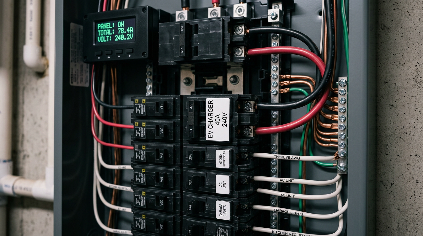 Upgraded electrical service panel with a dedicated EV charger circuit installed by a licensed contractor