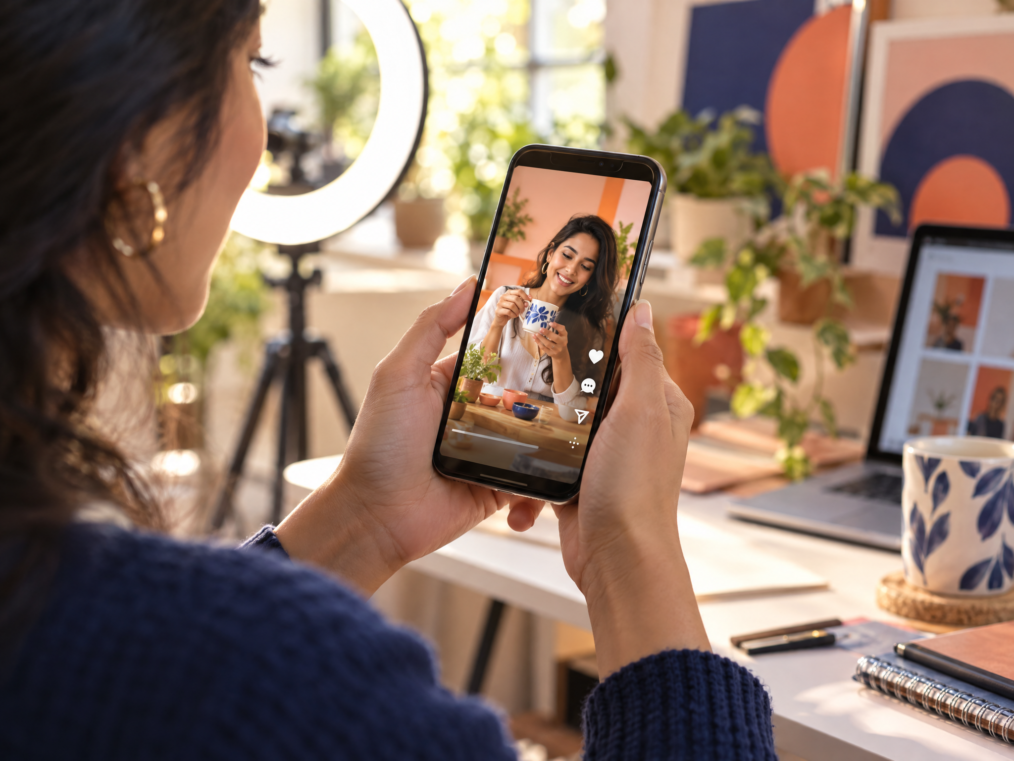 Reel preview with likes and comments on a phone