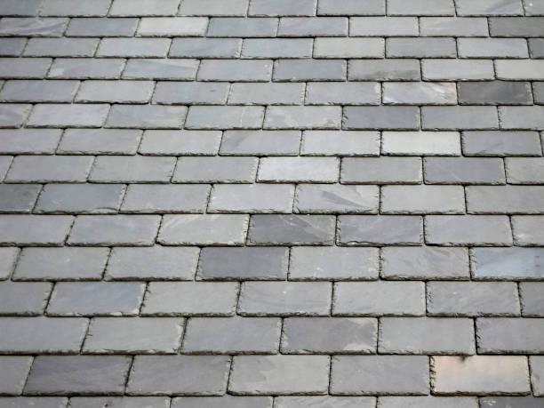 Traditional pitched slate roof close-up