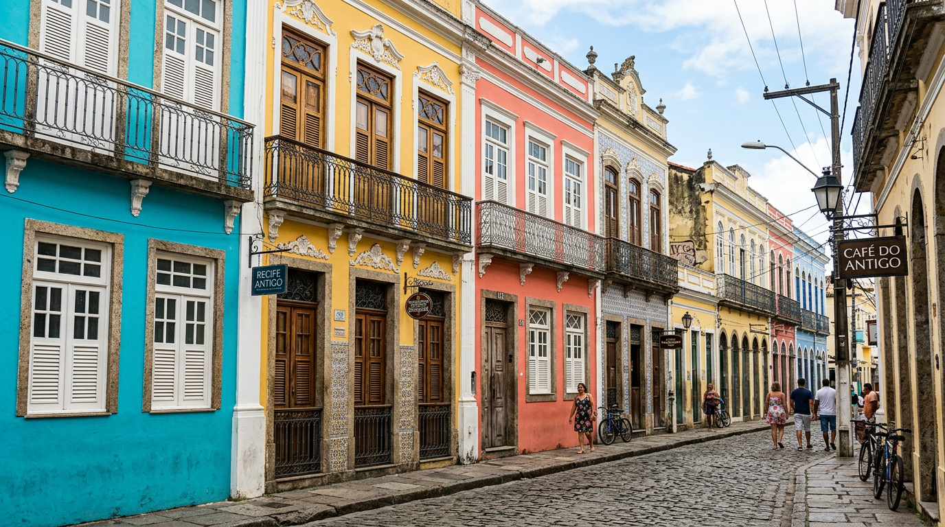 Fachada colonial colorida do Recife Antigo